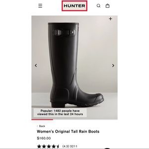 Womens black hunter tall rain boot NEW